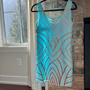 Small greylin beaded teal dress